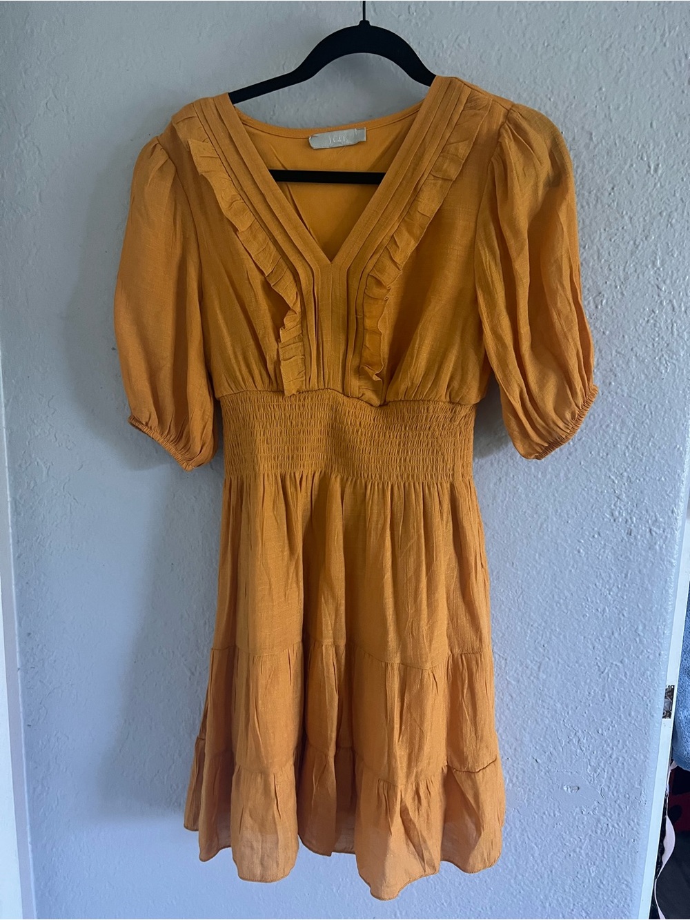 Lulu's Mustard Yellow Ruffle V-Neck Mini Dress